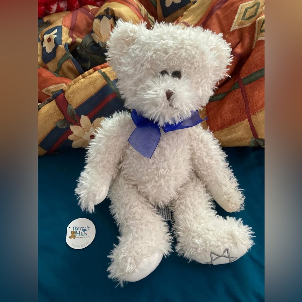 star of david fluffy white teddy bear